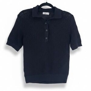 Closed Women's Black Androgynous Mesh Knit Collared Placket Polo Shirt Size 24